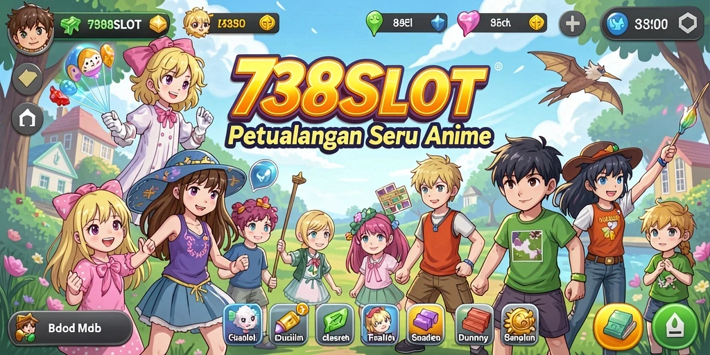Tampilan gameplay seru dari 738SLOT, penuh karakter anime.