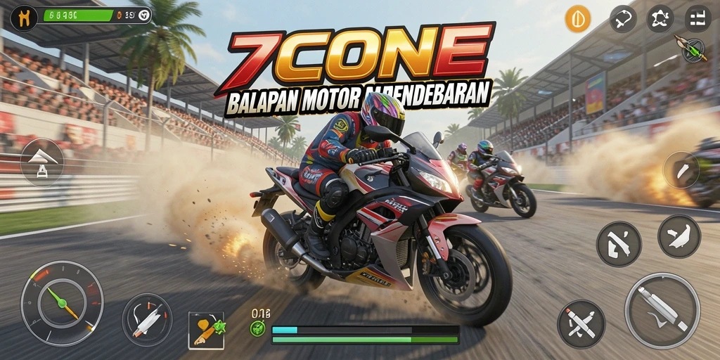 Gameplay seru dan menegangkan dari 7CONE dalam balapan motor.