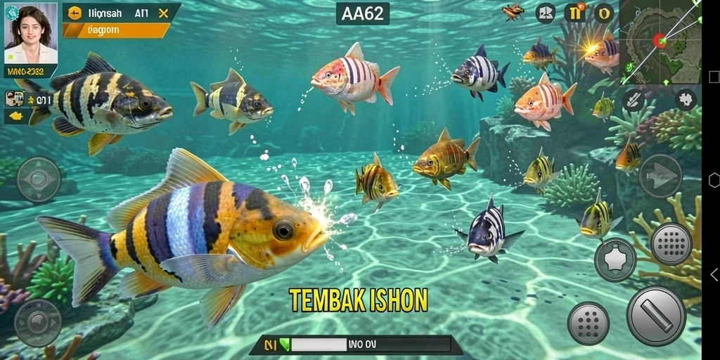 Tampak menariknya gameplay <strong>AA62</strong> dengan berbagai ikan untuk ditangkap.