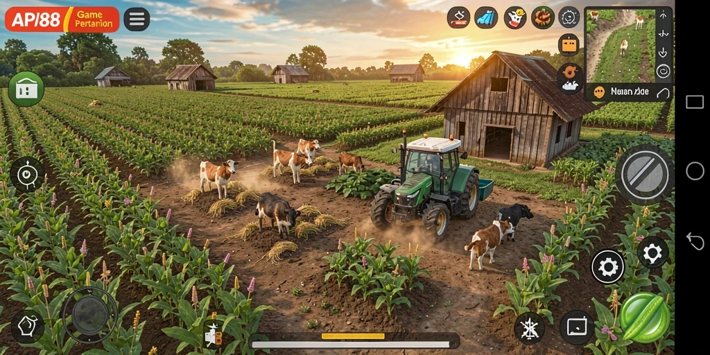 Screenshot API88 menunjukkan gameplay seru bertani.
