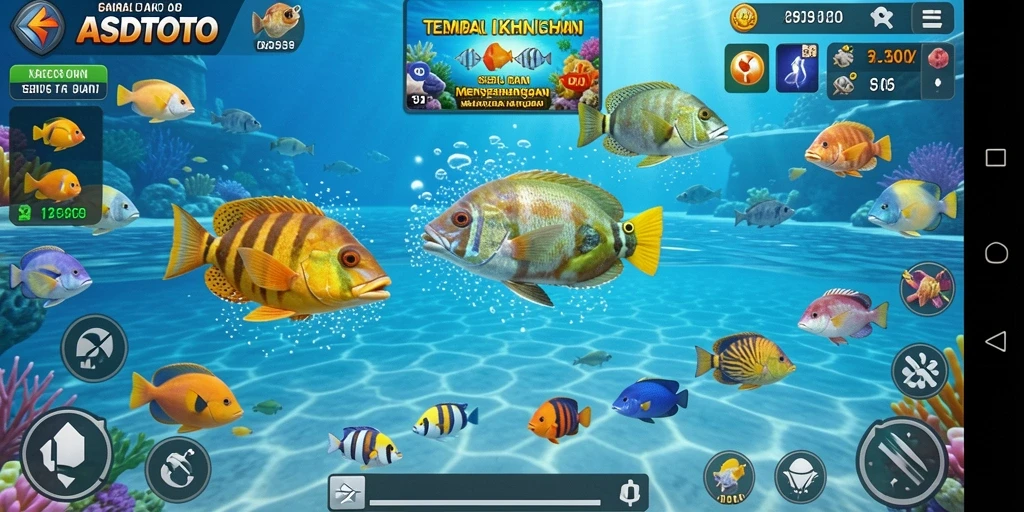 Tampilan gameplay ASDTOTO dengan efek menembak ikan yang menarik.