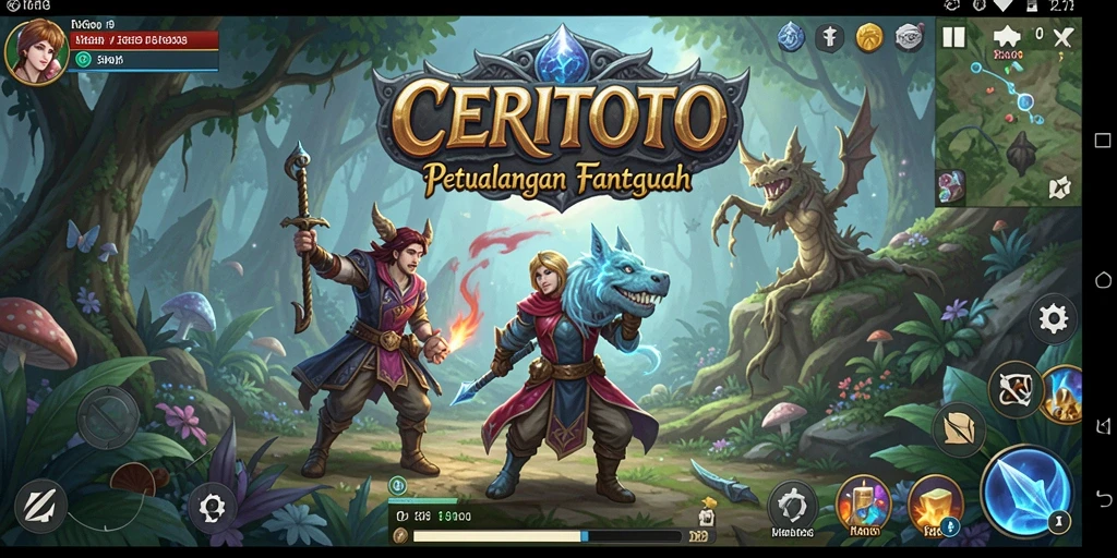 Screenshot utama menunjukkan aksi seru gameplay RPG yang intens.