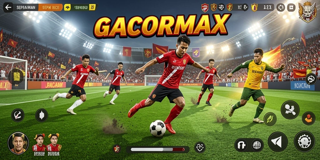 Gameplay GACORMAX dengan aksi sepak bola yang mendebarkan.