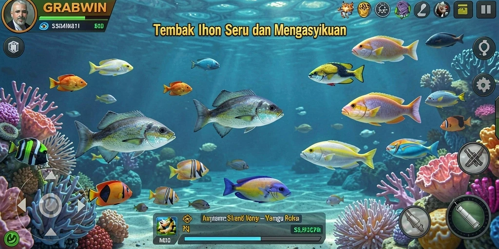 Tampilan menarik dari gameplay Tembak Ikan di GRABWIN.