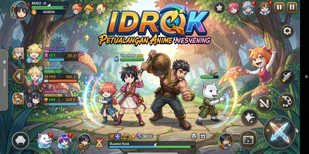 Tampilan gameplay seru dalam IDROK dengan karakter anime yang mengesankan.