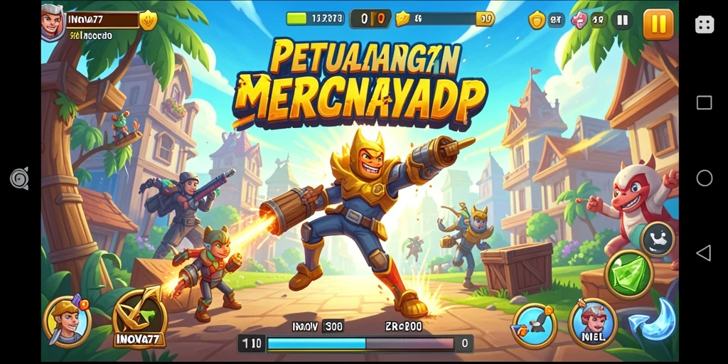 Tangkapan layar gameplay INOVA77 menampilkan aksi arcade yang seru.