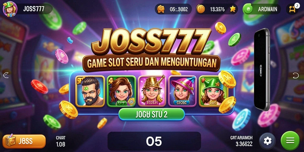Screenshot gameplay JOSS777 menunjukkan gulungan slot yang penuh warna dan efek suara menyenangkan.