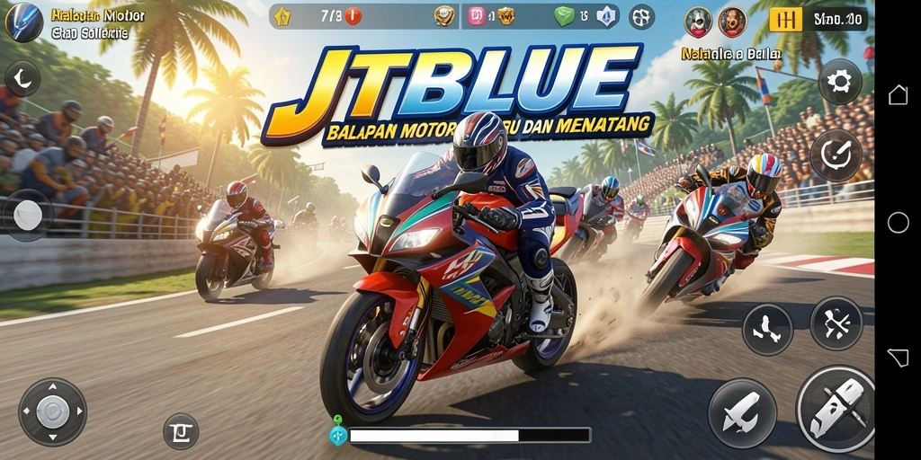 Tampilan gameplay seru dengan berbagai trek balapan motor.