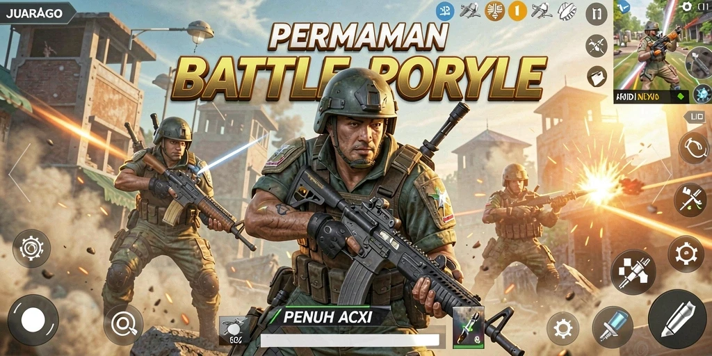 Tangkapan layar JUARAGO menampilkan aksi intens dalam gameplay Battle Royale.