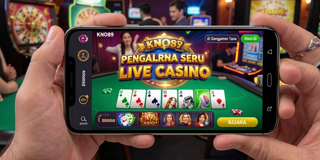 Screenshot gameplay KNO89 dengan dealer langsung dan suasana kasino.