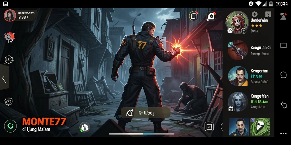 Tampilan gameplay yang menegangkan di MONTE77 dengan suasana kegelapan.