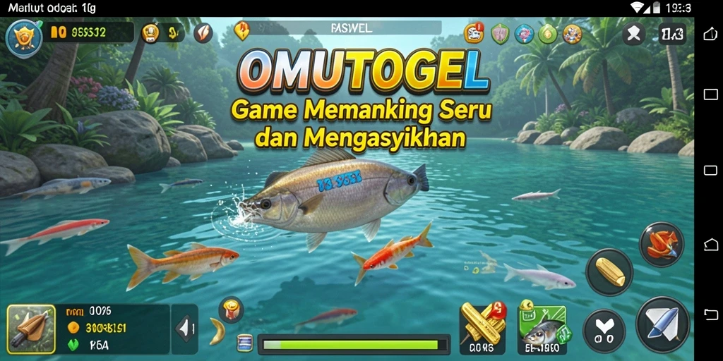 Gameplay OMUTOGEL yang seru dengan berbagai pilihan ikan dan lokasi.