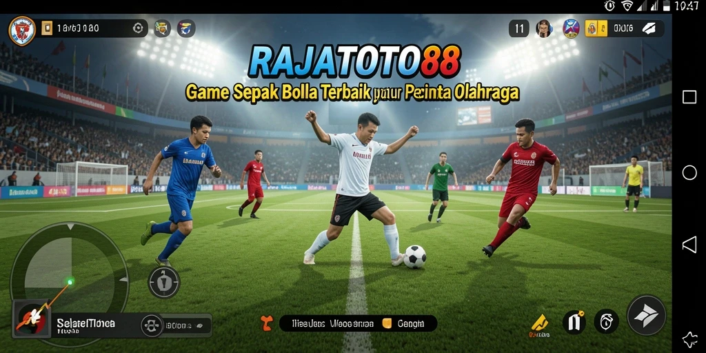 Tangkapan layar permainan RAJATOTO88 menampilkan aksi seru sepak bola.
