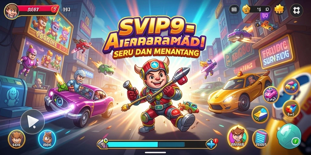 Tampilan gameplay SVIP9 menampilkan aksi Arcade yang seru dan penuh warna.