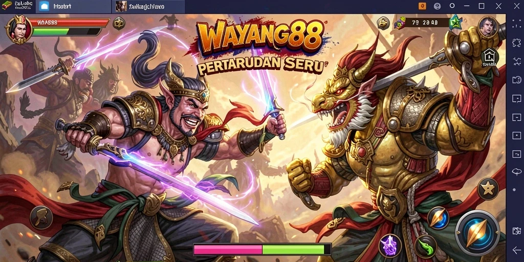 Screenshot menunjukkan aksi pertarungan sengit di WAYANG88.