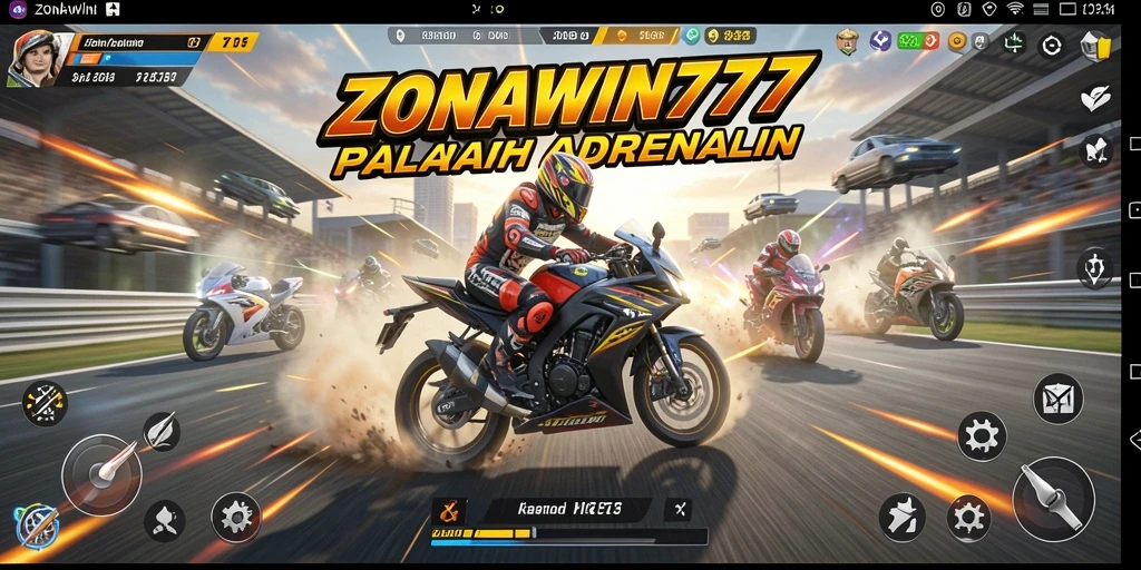 Tampilan screenshot gameplay ZONAWIN777 yang menampilkan aksi balapan motor yang seru.